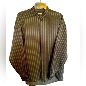 Elliott Mandarin Brown Striped Dress/Casual Shirt Size M